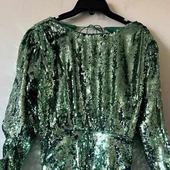 For Love and Lemons Marais Green Sequin Mini Dress with Open Back size S J3 - Picture 6 of 9